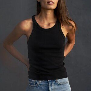 Rowan Cotton Tank Top high neck racerback womens Black (large) minimalist casual